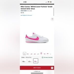 Nike Cortez "White/Laser Fuchsia" Grade School Girls' Shoe